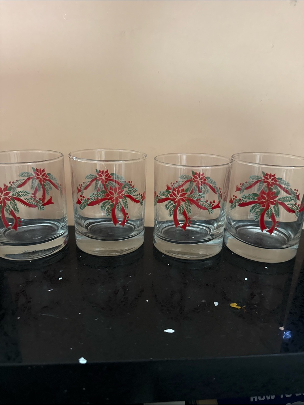 Vintage Anchor Hocking Holiday Poinsettia Glass Tumbler - Red and Green - 4”